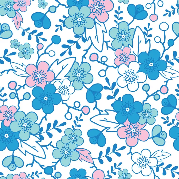 Blue and pink kimono blossoms seamless pattern background — Stock Vector