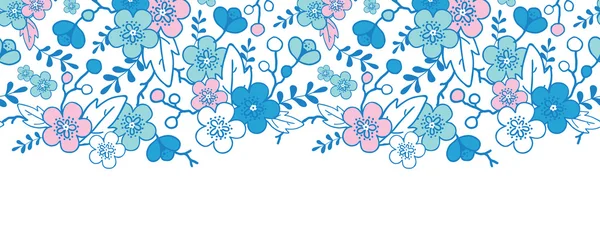 Blue and pink kimono blossoms horizontal seamless pattern background border — Stock Vector