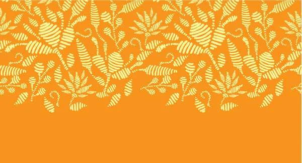 Broderie florale dorée bordure horizontale motif sans couture fond — Image vectorielle