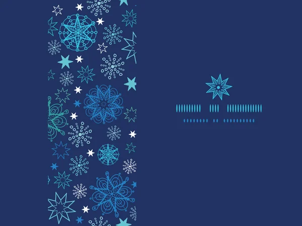 Copos de nieve nocturnos marco horizontal sin costuras patrón de fondo — Archivo Imágenes Vectoriales