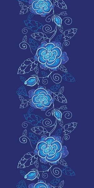 Fleurs de nuit bleues verticale sans couture motif fond bordure — Image vectorielle