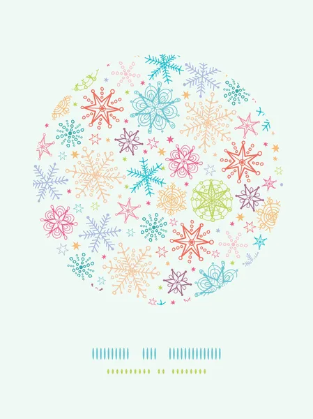 Colorful Doodle Snowflakes Circle Frame Seamless Pattern Background — Stock Vector