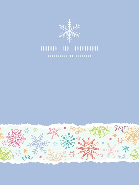 Coloré flocons de neige Doodle Vertical déchiré cadre sans couture fond — Image vectorielle