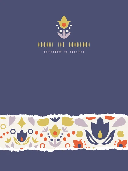 Ornamental folk tulips vertical torn frame seamless pattern background — Stock Vector