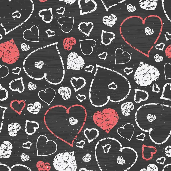 Chalkboard art hearts seamless pattern background — Stock Vector