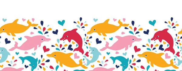 缤纷多彩的海豚水平无缝图案背景 — 图库矢量图片