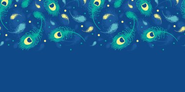 Yatay Dikişsiz desen arka planda uçan tavus kuşu tüyü vektör