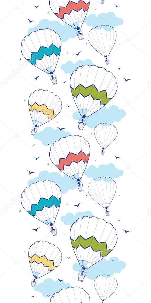 Colorful ot air balloons vertical border seamless pattern background
