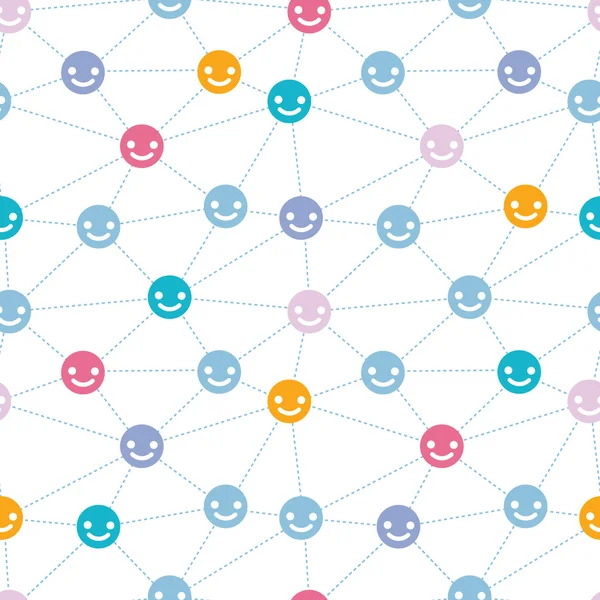 Network of happy faces seamless pattern background — Stock Vector