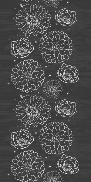 Fleurs de craie tableau noir bordure verticale fond de motif sans couture — Image vectorielle