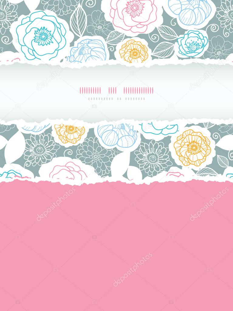 Silver and colors florals vertical torn frame seamless pattern background