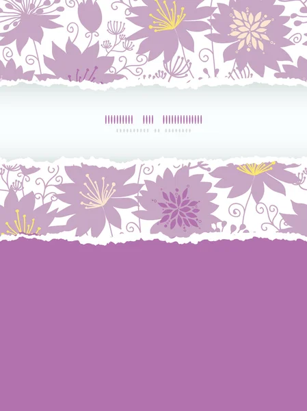 Purple shadow florals vertical torn frame seamless pattern background — Stock Vector