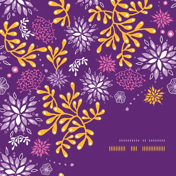 Purple and gold underwater plants corner frame seamless pattern background — Stock Vector