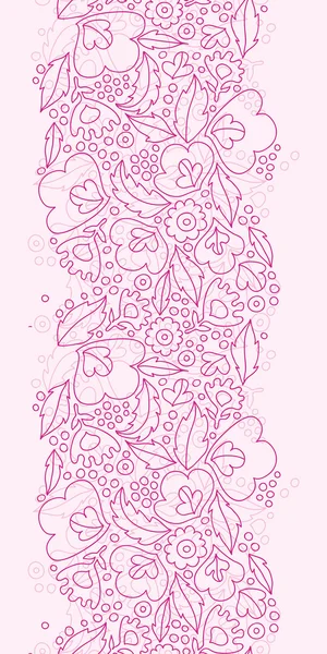 Pink flowers lineart vertical seamless pattern background — Stock Vector