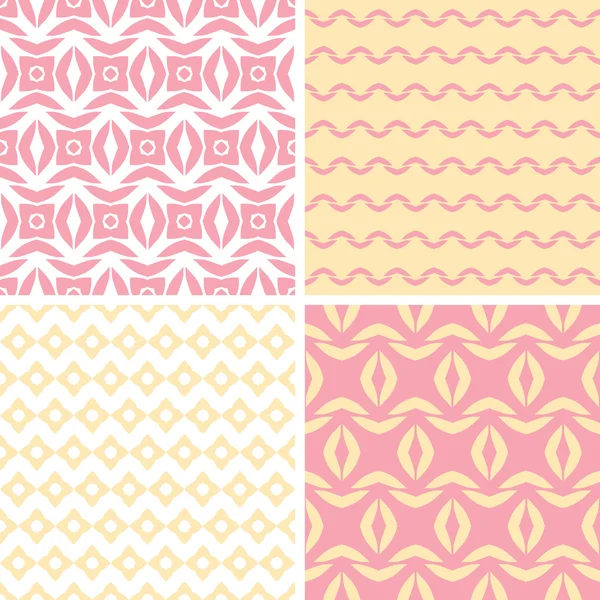 Four tribal pink and yellow abstract geometric patterns backgrounds — Stock Vector