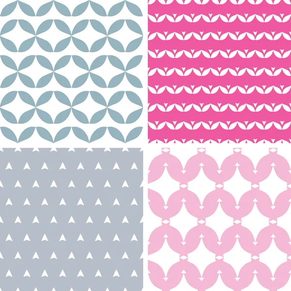 Quattro ondulato rosa e grigio astratto motivi geometrici sfondi — Vettoriale Stock