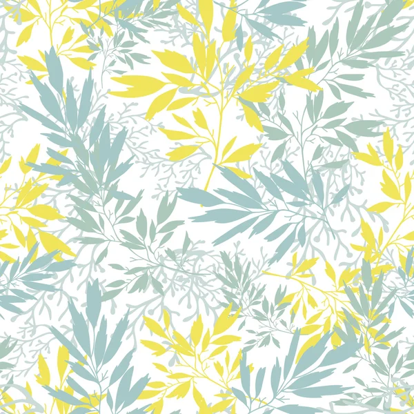Gris et jaune feuilles silhouettes texture sans couture motif fond — Image vectorielle