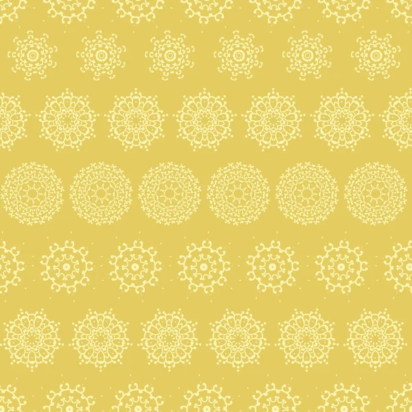 Moutarde jaune mandalas abstraits rayé fond de motif sans couture — Image vectorielle