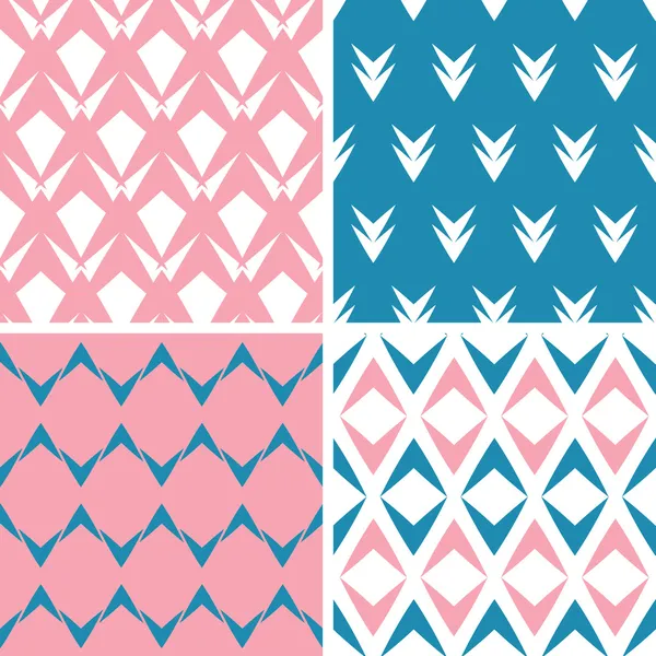 Cuatro abstracto rosa azul flechas geométricas rosa patrones sin costura conjunto — Archivo Imágenes Vectoriales