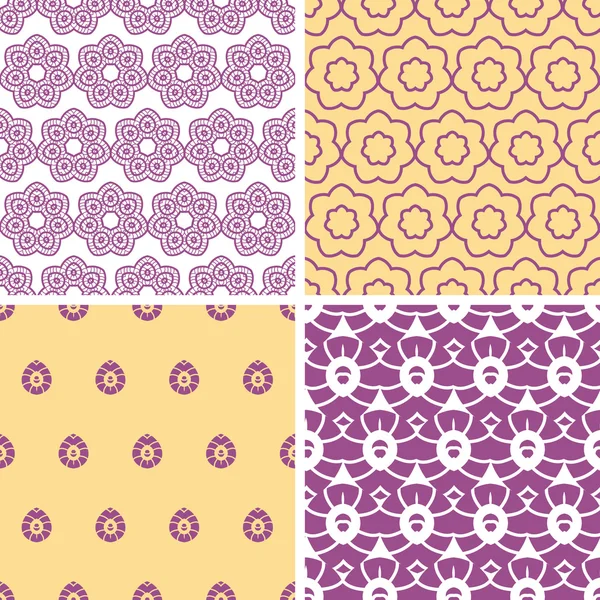 Quatre motifs abstraits violet et or orientaux motifs sans couture ensemble — Image vectorielle