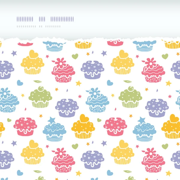 Colorful cupcake party horizontal torn seamless pattern background — Stock Vector