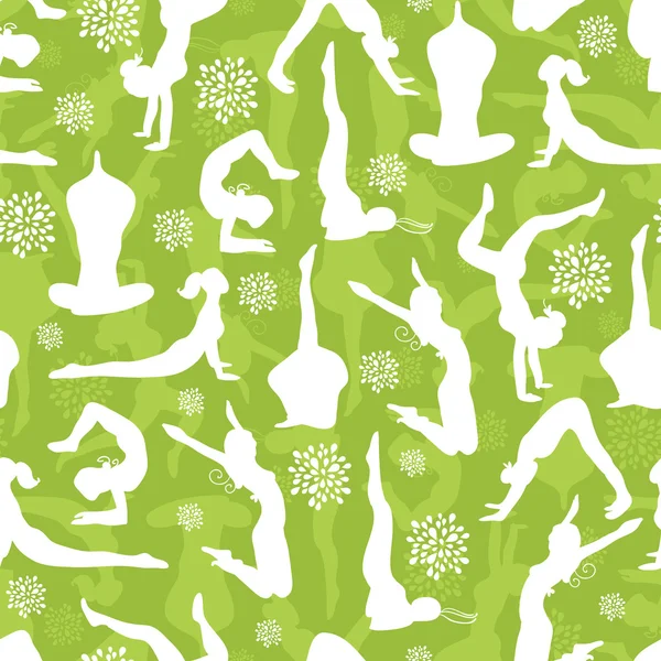 Green yoga poses seamless pattern background — Stock Vector