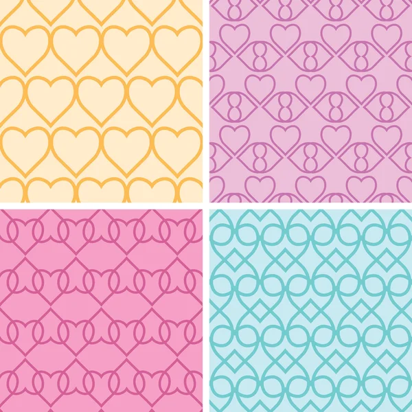 Quatre motifs de coeur assortis motifs sans couture ensemble de fond — Image vectorielle