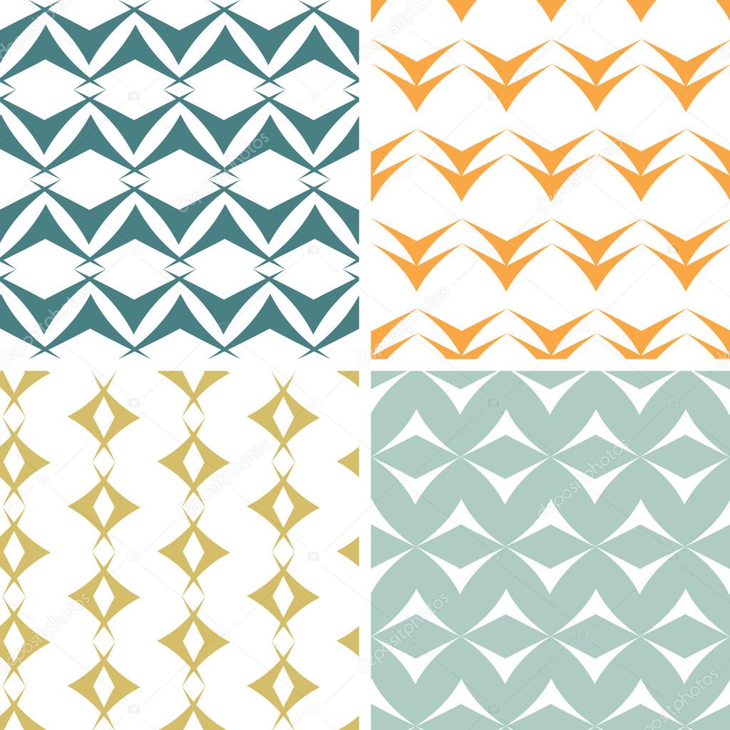 Four abstract arrow shapes seamless patterns set