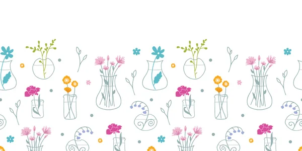 Fleurs fraîches dans des vases horizontal fond de motif sans couture — Image vectorielle