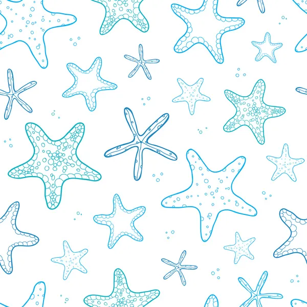 Starfish azul linha arte sem costura fundo padrão — Vetor de Stock