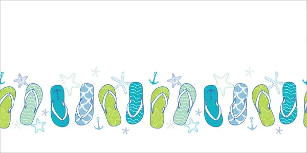 Tongs nautiques bleu et vert horizontal fond sans couture — Image vectorielle