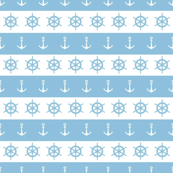 Nautical stripes anchors and wheels seamless pattern background — Stock Vector