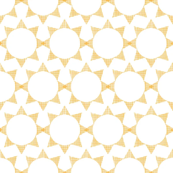 Abstract textile golden suns geometric seamless pattern background — Stock Vector