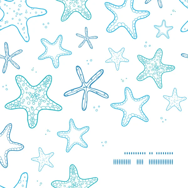 Starfish azul linha arte quadro canto padrão fundo — Vetor de Stock