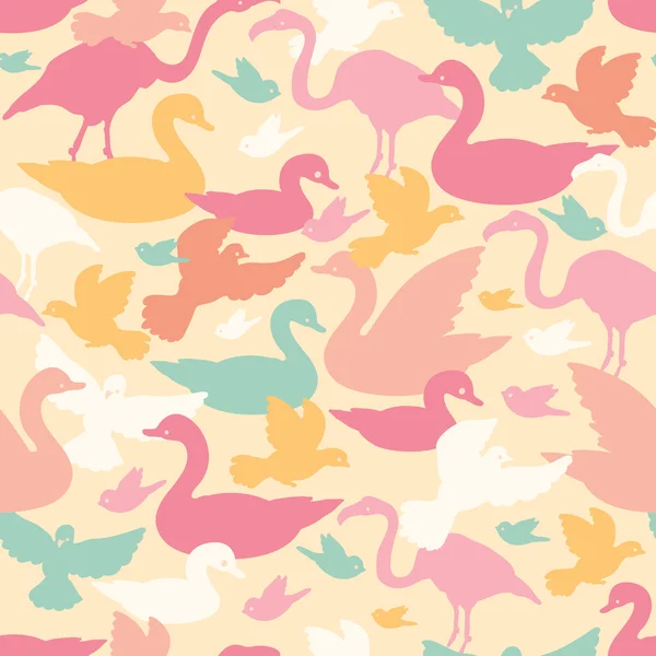 Colorful birds silhouettes seamless pattern background — Stock Vector