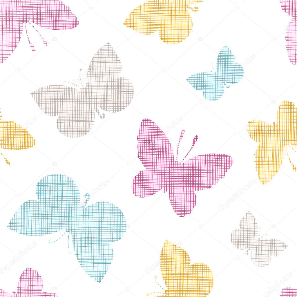 Textile textured colorful butterflies seamless pattern background