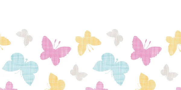 Textil textura colorido mariposas horizontal sin costura patrón de fondo — Vector de stock