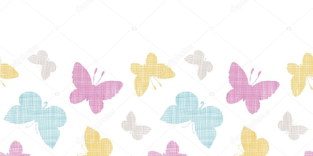 Textile textured colorful butterflies horizontal seamless pattern background