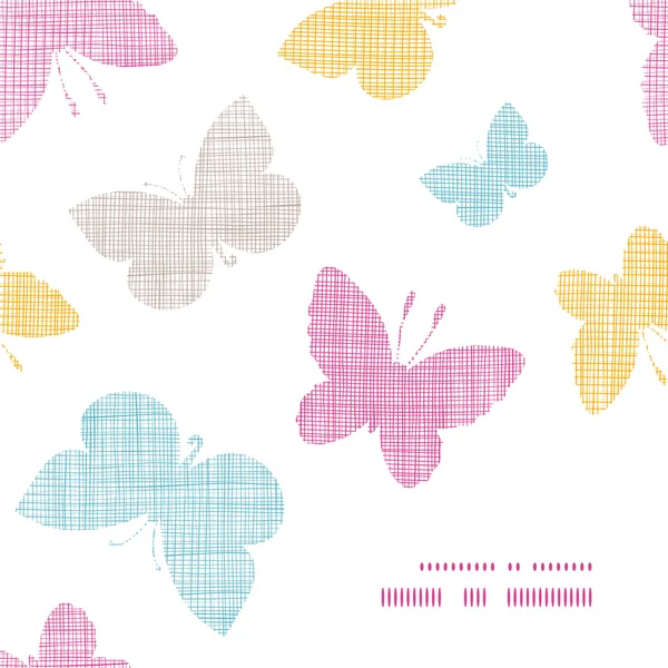 Tekstil dokulu renkli kelebekler çerçeve köşe desen arka plan — Stok Vektör