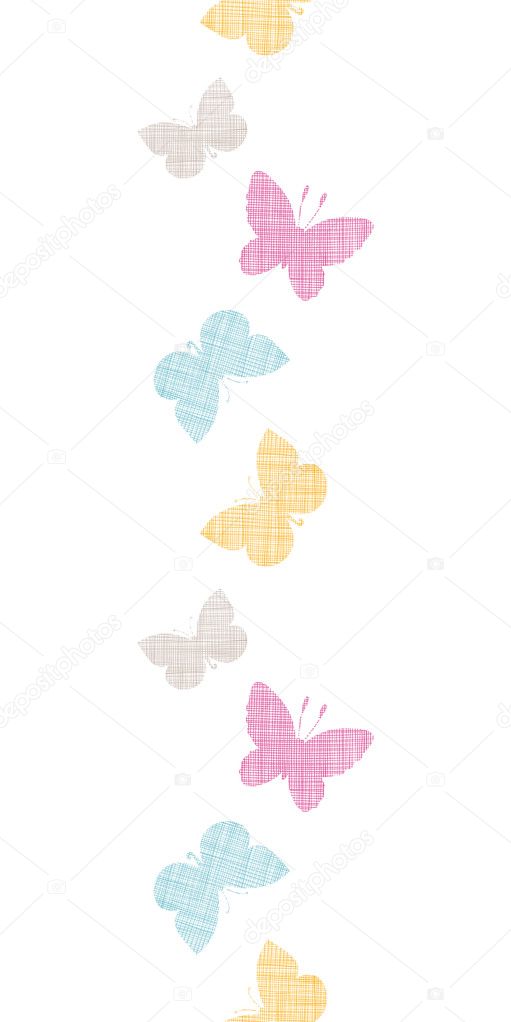 Textile textured colorful butterflies vertical seamless pattern background
