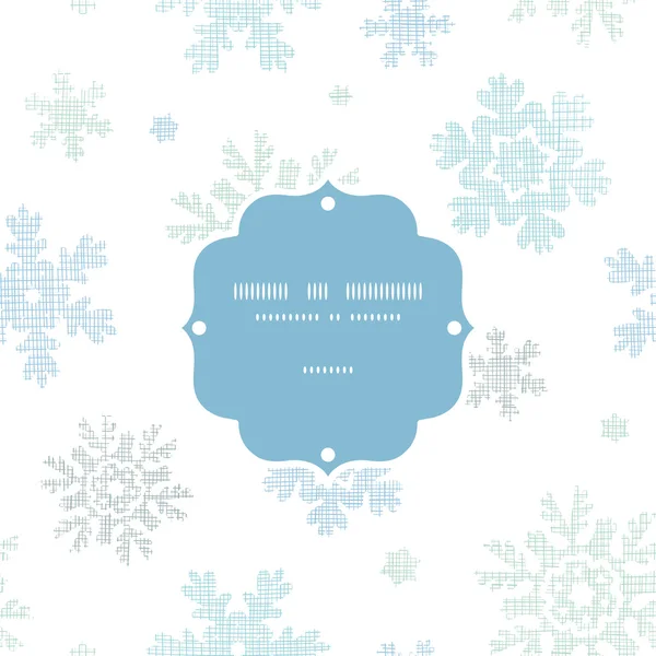 Blue Christmas Snowflakes Textile Texture Frame Seamless Pattern Background — Stock Vector