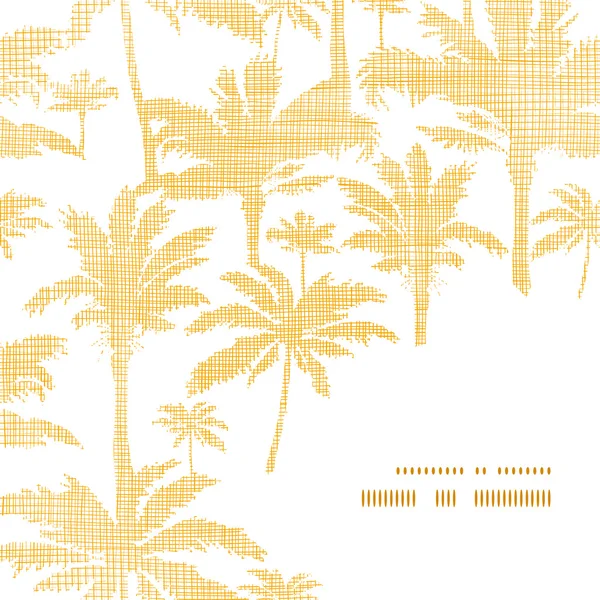 Vector palm trees golden textile frame corner pattern background — Stock Vector