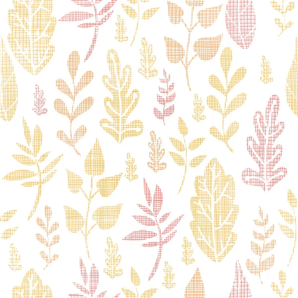 Textile textured fall leaves seamless pattern background — Stock Vector