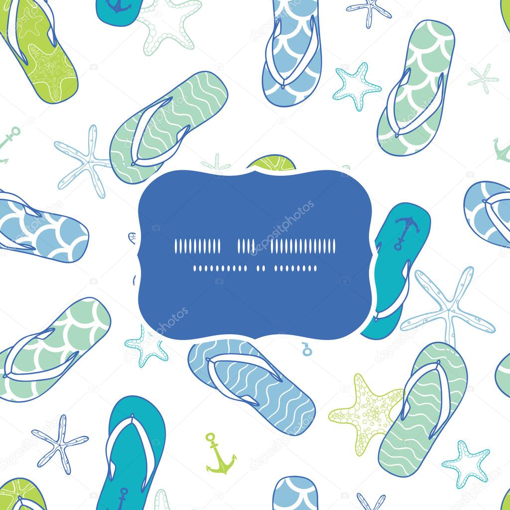 Nautical flip flops blue and green frame seamless pattern background