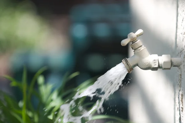 Ein Zapfen versprüht überall Wasser — Stockfoto