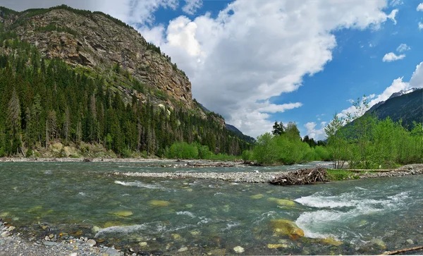 Caucaso, fiume di montagna, nuvole, paesaggio, montagne, foresta, amore, natura, panorama Fotografia Stock