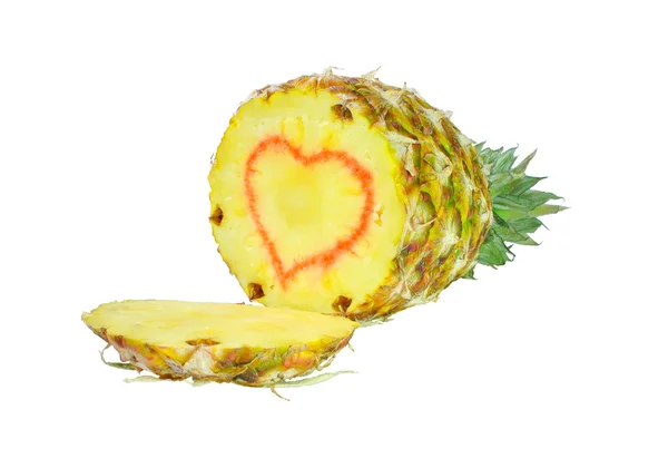 Pineapple fruit with a heart symbol — Stock Photo, Image