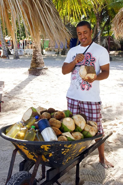 Man cutting coconuts, Dominican Republic — Stock Photo, Image