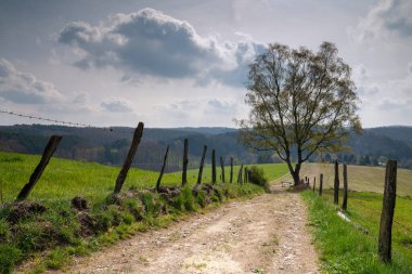 Bergischer Panoramasteig, Bergisches Land, Almanya 'da uzun mesafe yürüyüş yolu boyunca panoramik manzara