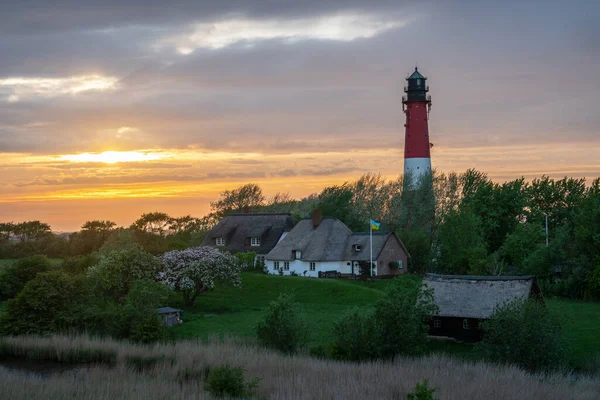 Panoramic Image Pellworm Lighthouse Sunrise North Frisia Germany — Zdjęcie stockowe